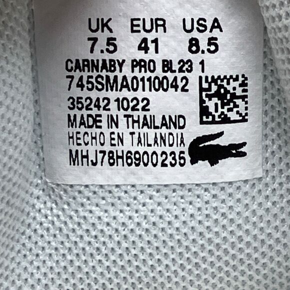 Lacoste Sneakers Mens 8.5 White Leather Low Top Casual Tennis Carnaby Pro Shoes - Picture 3 of 10